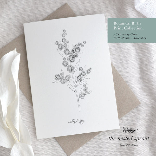 '6 Pack' Botanical Birth Print Collection Greeting Cards